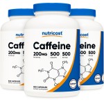 Nutricost Caffeine Pills (3 Bottles) - 200mg Capsules - 500 Count Each