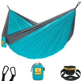 Wise Owl Outfitters Hammock for Camping Single Hammocks Gear for The Outdoors Backpacking Survival or Travel - Portable Lightweight Parachute Nylon SO Lt Blue & Grey