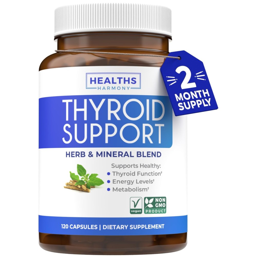 Thyroid Support with Iodine - 120 Capsules (Non-GMO) Improve Your Energy - Ashwagandha Root, Zinc, Selenium, Vitamin B12 Complex - Thyroid Health Supplement for Women and for Men - 60 Day Supply