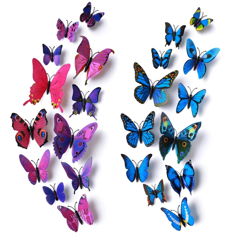 24pcs 3D Vivid Special Man-Made Lively Butterfly Art DIY Decor Wall Stickers Decals Nursery Decoration, Bathroom Dcor, Office Dcor, 3D Wall Art, 3D Crafts for Wall Art Kids Room Bedroom