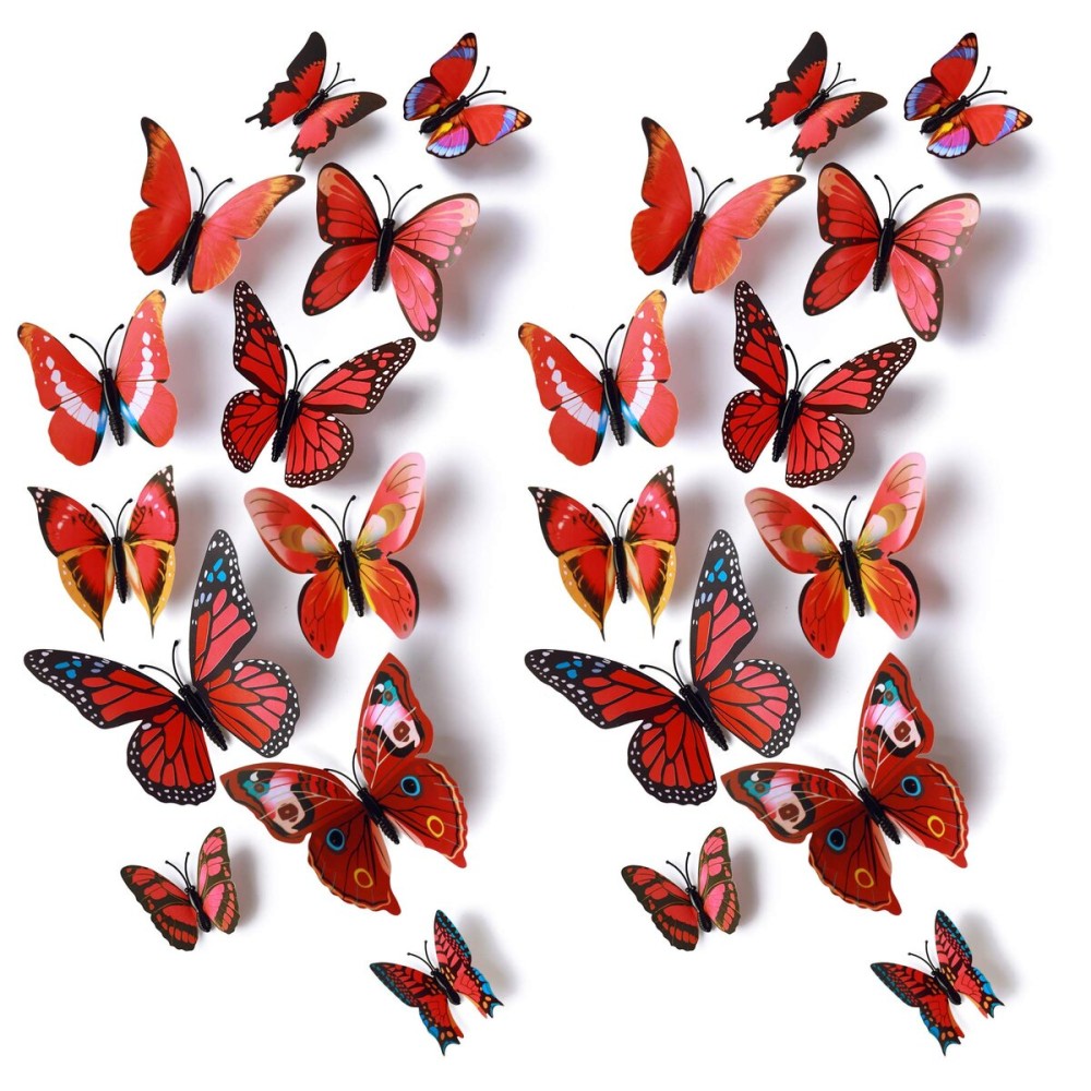 24pcs 3D Vivid Special Man-Made Lively Butterfly Art DIY Decor Wall Stickers Decals Nursery Decoration, Bathroom Dcor, Office Dcor, 3D Wall Art, 3D Crafts for Wall Art Kids Room Bedroom