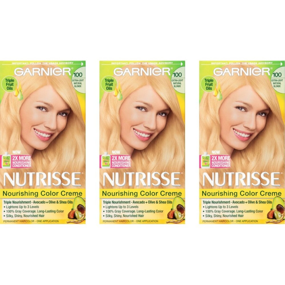 Garnier Nutrisse Nourishing Hair Color Creme, 100 Extra-Light Natural Blonde, 3 Count (Packaging May Vary)