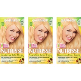 Garnier Nutrisse Nourishing Hair Color Creme, 100 Extra-Light Natural Blonde, 3 Count (Packaging May Vary)