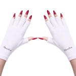 MelodySusie UV Gloves for Gel Nail Lamp, Professional UPF50+ UV Protection Gloves for Manicures, Nail Art Skin Care Fingerless Anti UV Glove Protect Hands from UV Harm (White)