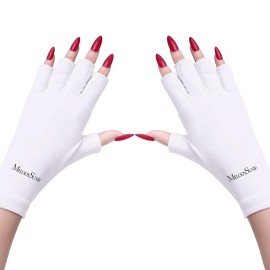 MelodySusie UV Gloves for Gel Nail Lamp, Professional UPF50+ UV Protection Gloves for Manicures, Nail Art Skin Care Fingerless Anti UV Glove Protect Hands from UV Harm (White)