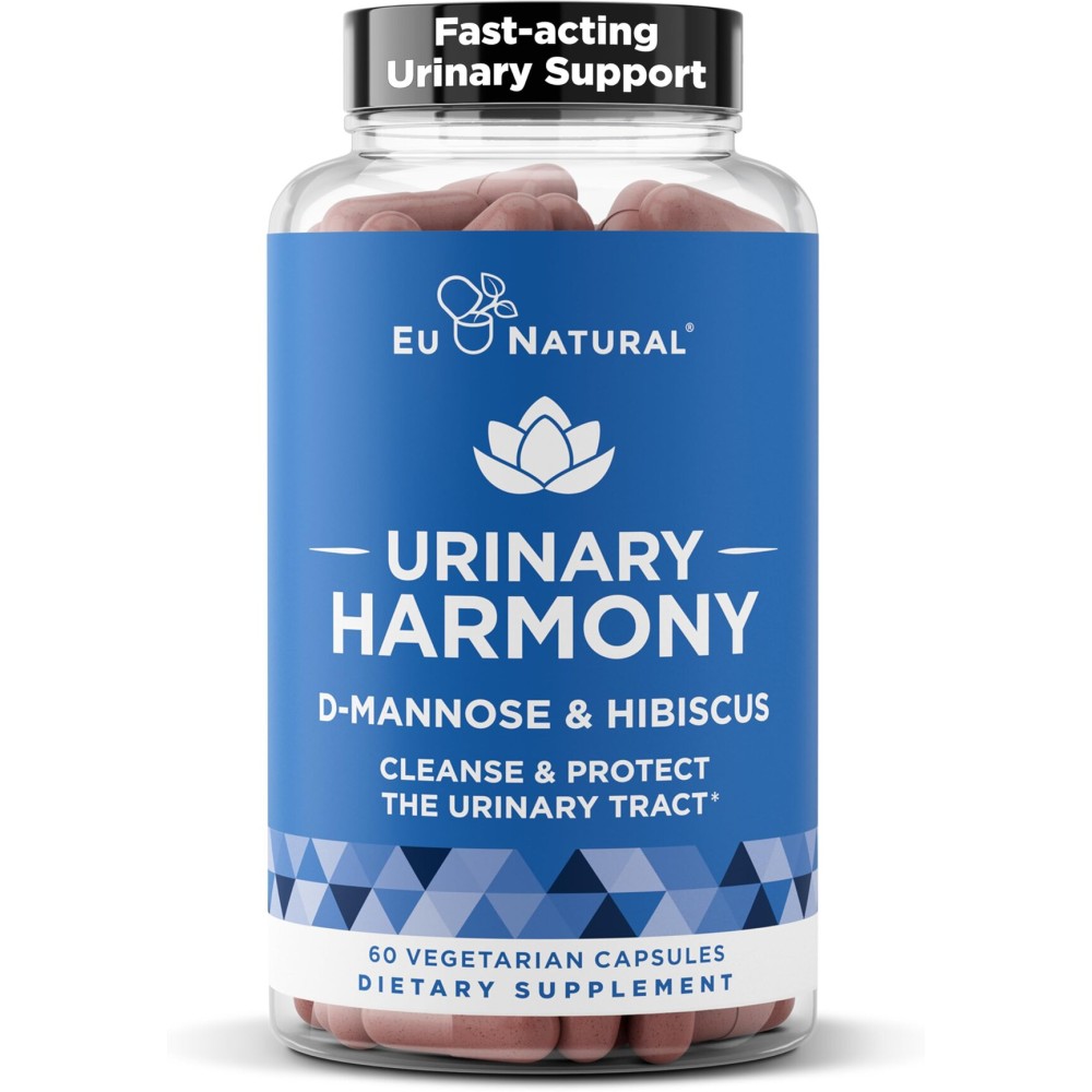 Urinary Harmony D-Mannose Supplement - Urinary Tract Health for Women - Cleanses and Flushes the Urinary System - Potent Clinical Strength Formula with DMannose and Hibiscus - 60 Fast Acting Capsules