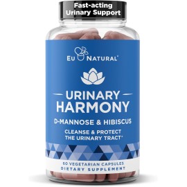 Urinary Harmony D-Mannose Supplement - Urinary Tract Health for Women - Cleanses and Flushes the Urinary System - Potent Clinical Strength Formula with DMannose and Hibiscus - 60 Fast Acting Capsules