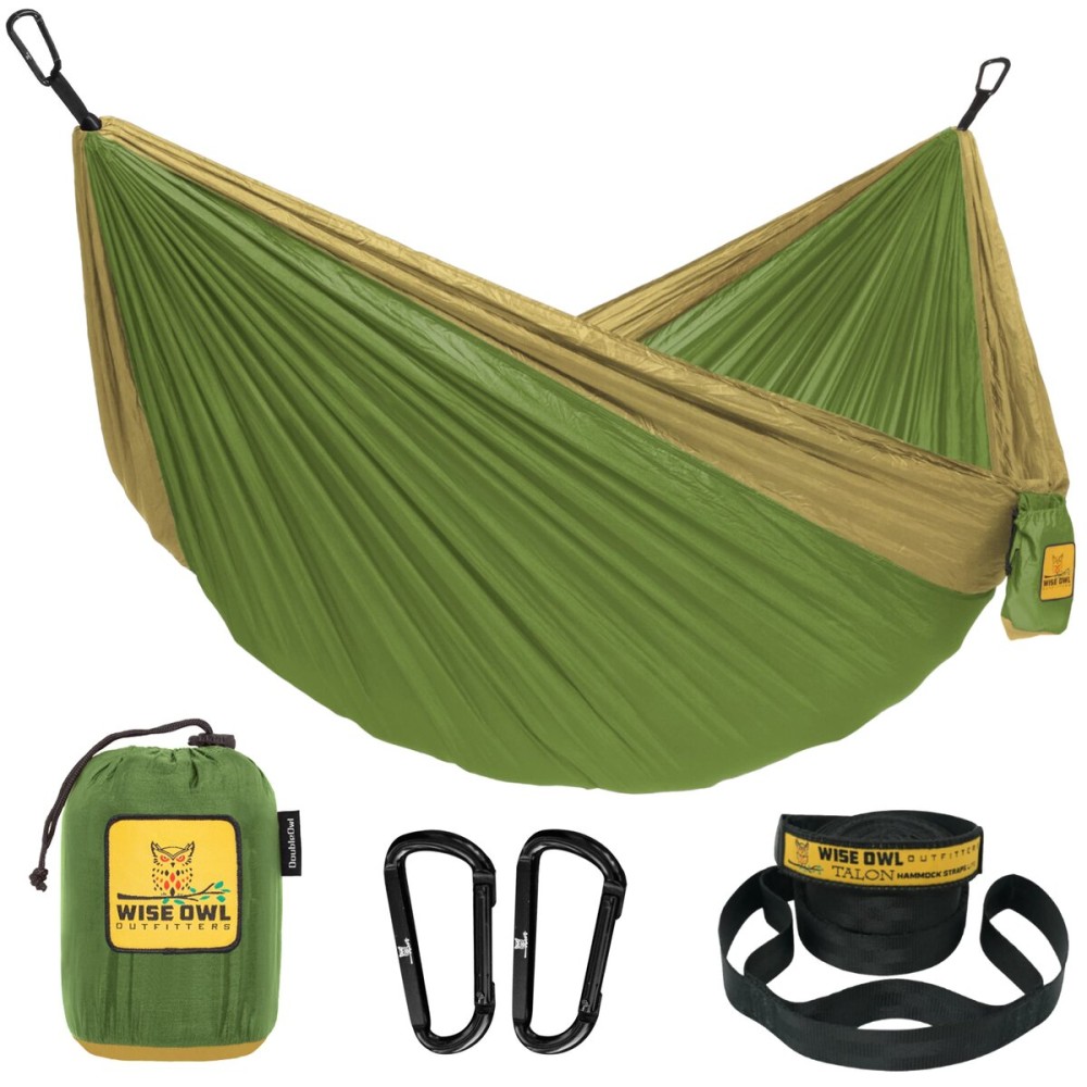Wise Owl Outfitters Hammock for Camping Double Hammocks Gear for The Outdoors Backpacking Survival or Travel - Portable Lightweight Parachute Nylon DO Green & Khaki
