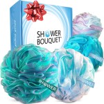 SHOWER BOUQUET Loofah-Bath-Sponge XL Swirl-Mix-Color 4-Pack // Extra-Large 75g Mesh Luffa Loofa Loufa Puff Pouf Set/Exfoliating Body Scrubber for Women and Men - Exfoliate & Soothe Face & Body