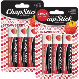 ChapStick Classic Strawberry Lip Balm, 6-Count - Tinted Lip Moisturizer, Juicy & Sweet, 0.15 Oz Ea