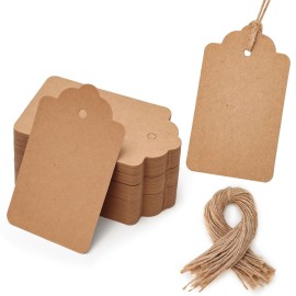 SallyFashion 100pcs Gift Tags with String Attached, 1.7 x 2.8 inch Kraft Paper Hang Tags for Clothes DIY Crafts Wedding Holiday (Brown)