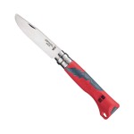Opinel Outdoor Junior No. 07 Stainless Steel Folding Knife with Safety Rounded Tip, Integrated Whistle, Made in France (Red)