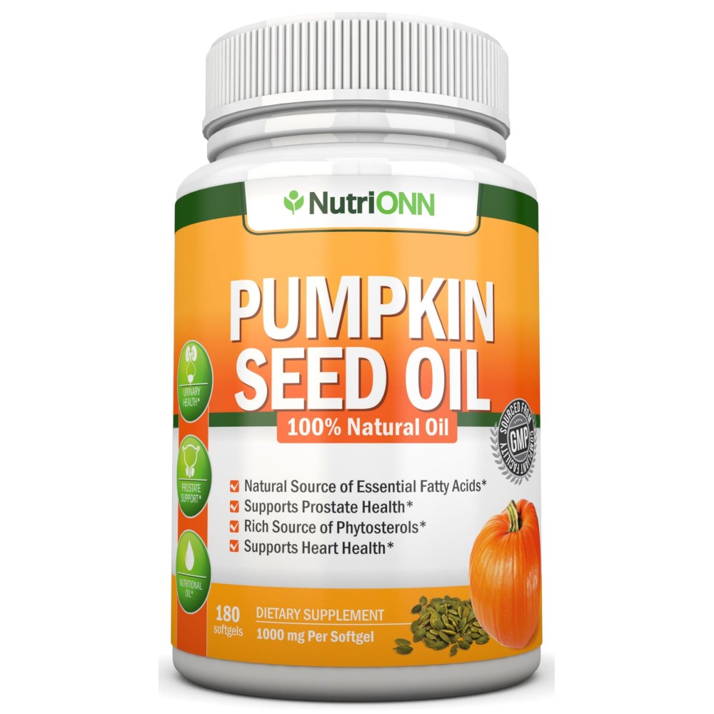 Pumpkin Seed Oil - 1000MG - 180 Softgels - Cold-Pressed Natural Pumpkin Seed Oil - Natural Source of Essential Fatty Acids - Great for Hair Growth, Prostate Health and GI Tract