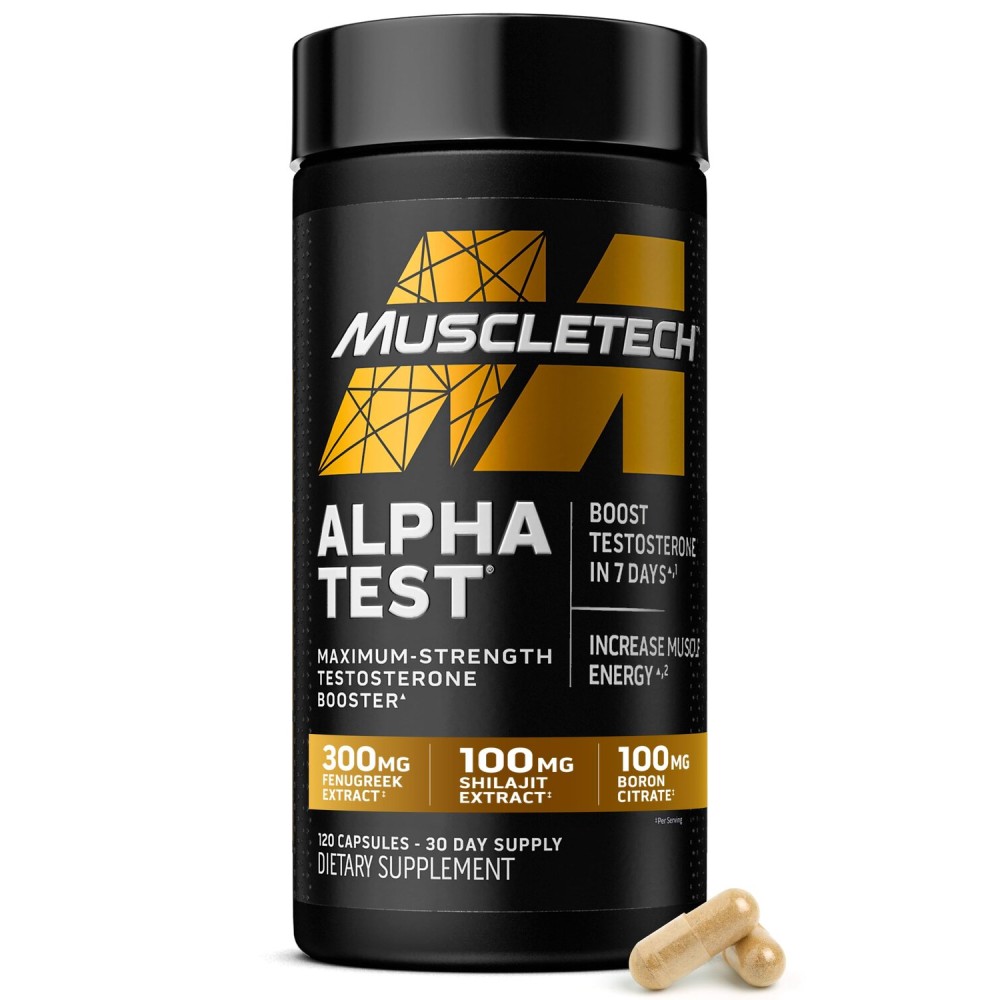 MuscleTech Testosterone Booster for Men, AlphaTest - T-Boost Mens Supplement with Tribulus Terrestris & Boron - Daily Male Gym Workout Supplements for Muscle Growth, Stamina & Energy - 120 Pills