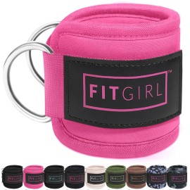 FITGIRL - Ankle Strap (Single) for Cable Machines and Resistance Bands, Work Out Cuff Attachment for Home & Gym, Glute Workouts - Kickbacks, Leg Extensions, Hip Abductors, Women Only (Pink, Single)