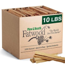 Plow & Hearth 10 LBS Fatwood Fire Starter Sticks Organic Kindling, Easy Ignition Fat Wood, All Natural Firestarters for Fire Pit, Wood Stoves, Fireplaces, Campfires, Bonfires, BBQ