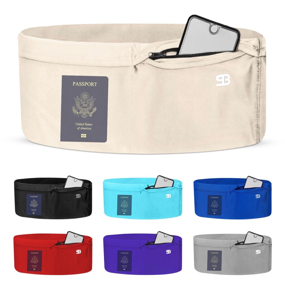 StashBandz Travel Money Belt - Running Belt, Fanny Pack, Waist Pack with Multiple Large Security Pockets, 1 Zipper Pocket - Fits All Size Phones, Passport & More - Unisex