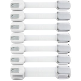 Child Safety Strap Locks (10 Pack) Baby Locks for Cabinets and Drawers, Toilet, Fridge & More. 3M Adhesive Pads. Easy Installation, No Drilling Required, White/Gray