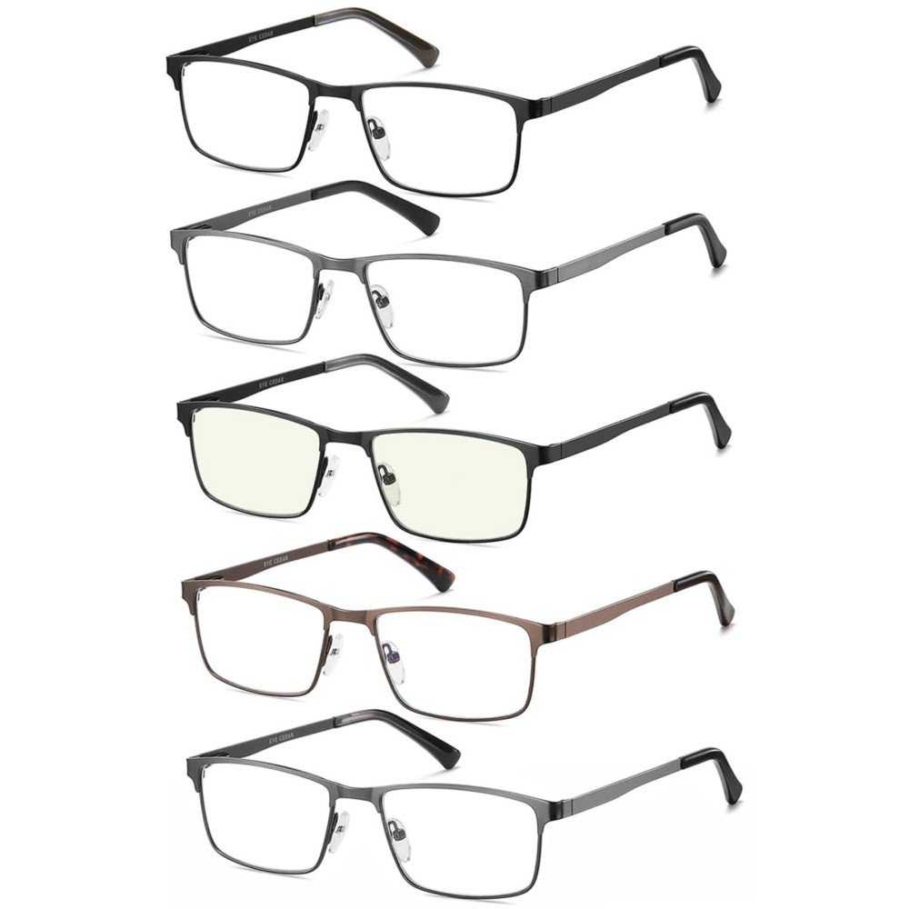 EYECEDAR 5-Pack Reading Glasses for Men Metal Frame Spring Hinges with Computer Readers 1.00