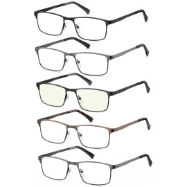 EYECEDAR 5-Pack Reading Glasses for Men Metal Frame Spring Hinges with Computer Readers 1.00