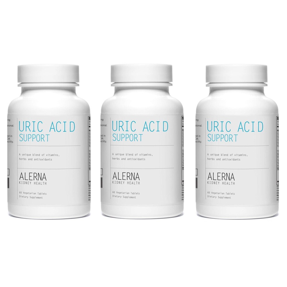 Alerna Kidney Health Uric Acid Support Supplement - Tart Cherry, Celery Seed, Turmeric, Quercetin - 60 Vegetarian Tablets (Pack of 3)