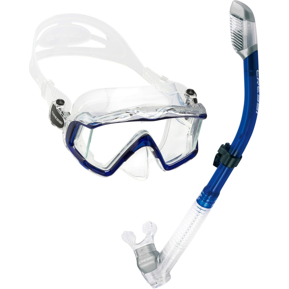 Cressi Pano 3 & Supernova Dry Mask & Snorkel Kits, Clear/Cobalt