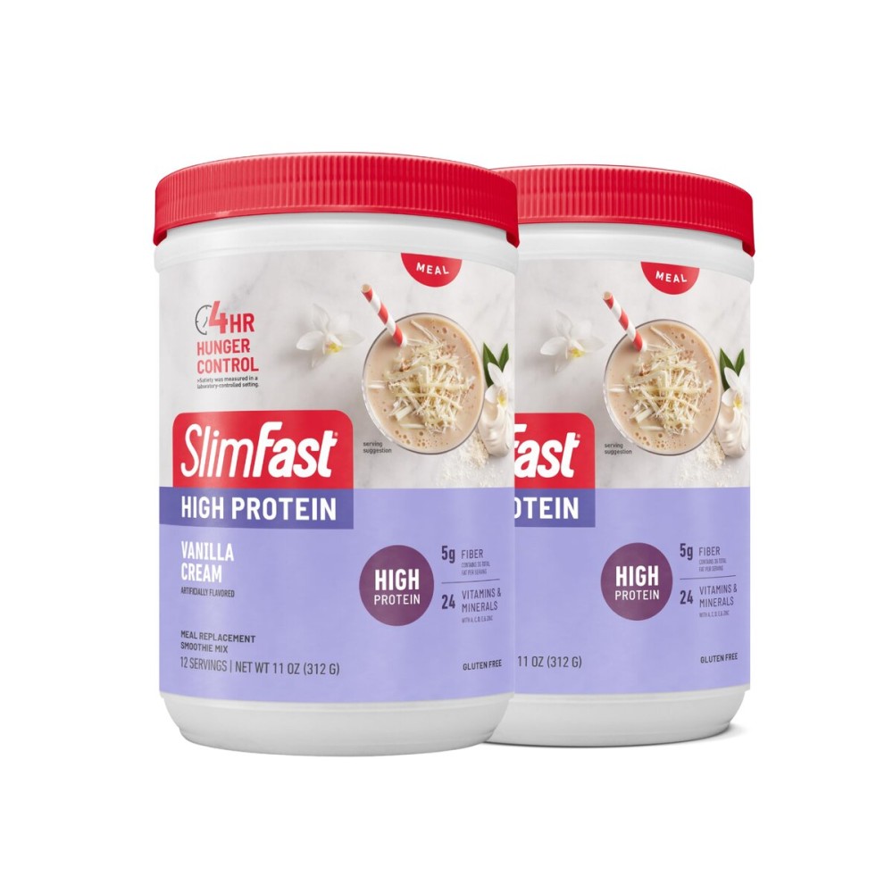 SlimFast Advanced Nutrition High Protein Meal Replacement Smoothie Mix, Vanilla Cream, Weight Loss Powder, 20g of Protein, 12 Servings (Pack of 2) (Packaging May Vary)