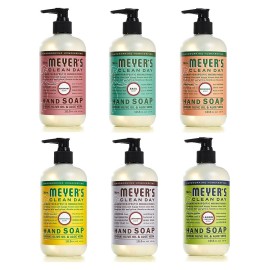 Mrs. MEYER\'S CLEAN DAY Hand Soap Scent Variety Pack Includes 1 of Each, Rosemary + Basil + Geranium + Honeysuckle + Lavender + Lemon Verbena, (Count of 6)