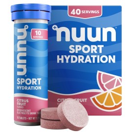 Nuun Sport Electrolyte Tablets with Magnesium, Calcium, Potassium, Chloride & Sodium, Gluten Free & Vegan, Citrus Fruit, 4 Pack (40 Servings Total)