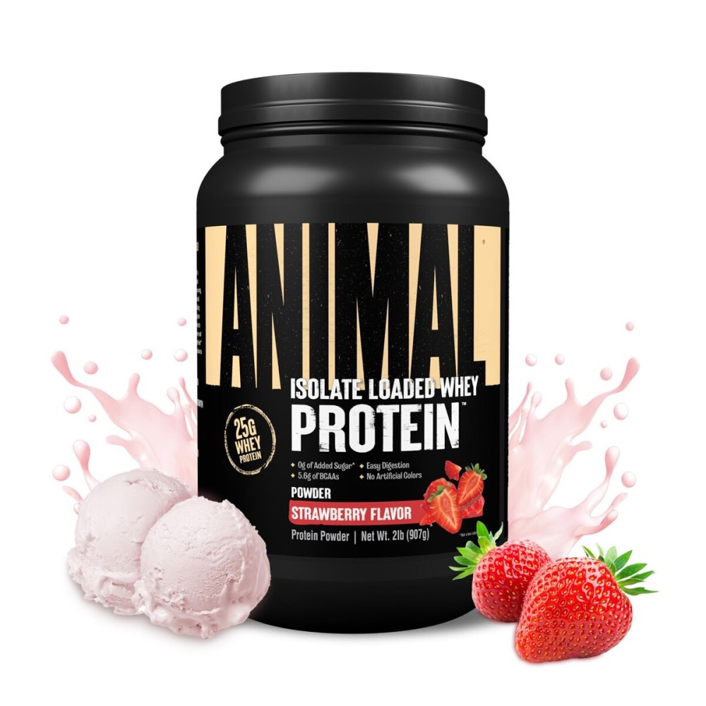 Animal Whey Isolate Protein Powder - Loaded for Pre & Post Workout Muscle Builder and Recovery with Digestive Enzymes for Men & Women - 25g Protein, Great Taste, Low Sugar - Strawberry 2 lbs