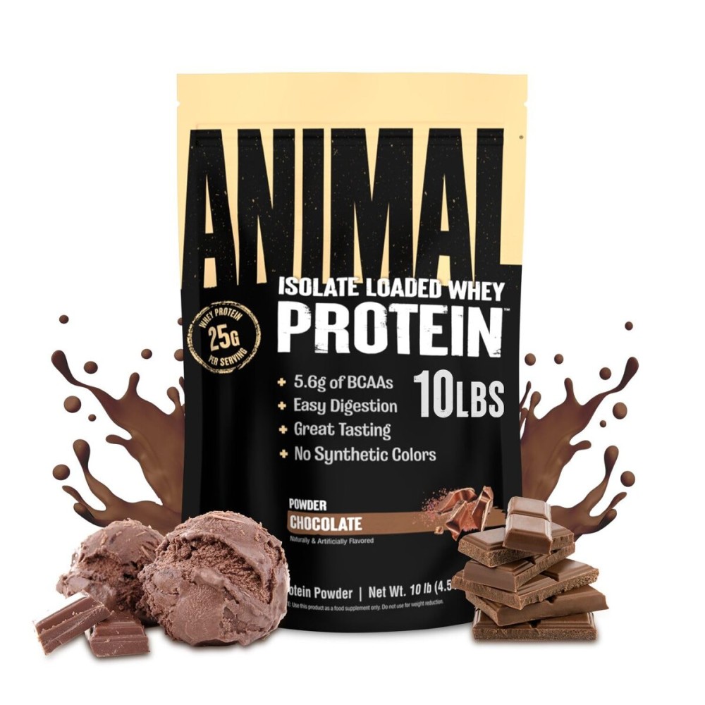 Animal Whey Isolate Protein Powder - Loaded for Pre & Post Workout Muscle Builder and Recovery with Digestive Enzymes for Men & Women - 25g Protein, Great Taste, Low Sugar - Chocolate 10 lbs