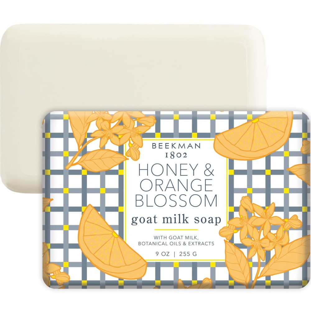 Beekman 1802 Goat Milk Body Soap Bar, Honey & Orange Blossom - Scented - 9 oz - Nourishes, Moisturizes & Hydrates - 100% Vegetable Soap with Lactic Acid - Good for Sensitive Skin - Cruelty Free