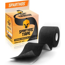 Sparthos Kinesiology Tape - Incredible Support for Pro Sports and Recovery - Free Kinesio Taping Guide! - Waterproof Rock Tapes Kinesiotape Kinetic Extreme h2o - Uncut (Black)