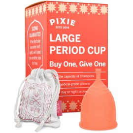 Pixie Cup - Soft, Safe, Reusable Menstrual Cup - Ranked 1 for The Best Tampon Alternative - 100% Medical-Grade Silicone Period Cup for Feminine Care - Buy One We Give One (Large)