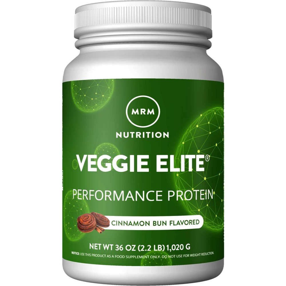 MRM Nutrition Veggie Elite Performance Protein | Cinnamon Bun Flavored| Plant-Based Protein| Easy to Digest | with BCAAs| Vegan + Gluten-Free | Clinically Tested| Digestive enzymes | 30 Servings
