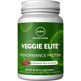 MRM Nutrition Veggie Elite Performance Protein | Cinnamon Bun Flavored| Plant-Based Protein| Easy to Digest | with BCAAs| Vegan + Gluten-Free | Clinically Tested| Digestive enzymes | 30 Servings