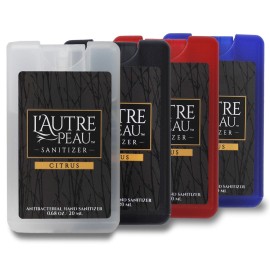 Antibacterial Travel Hand Sanitizer Spray with Aloe Vera by LAUTRE PEAU - Unique Flat Credit Card Shape - Citrus Scented Mini Pocket Size (4 Pack - 20ML, Frost,Black,Red,Blue)