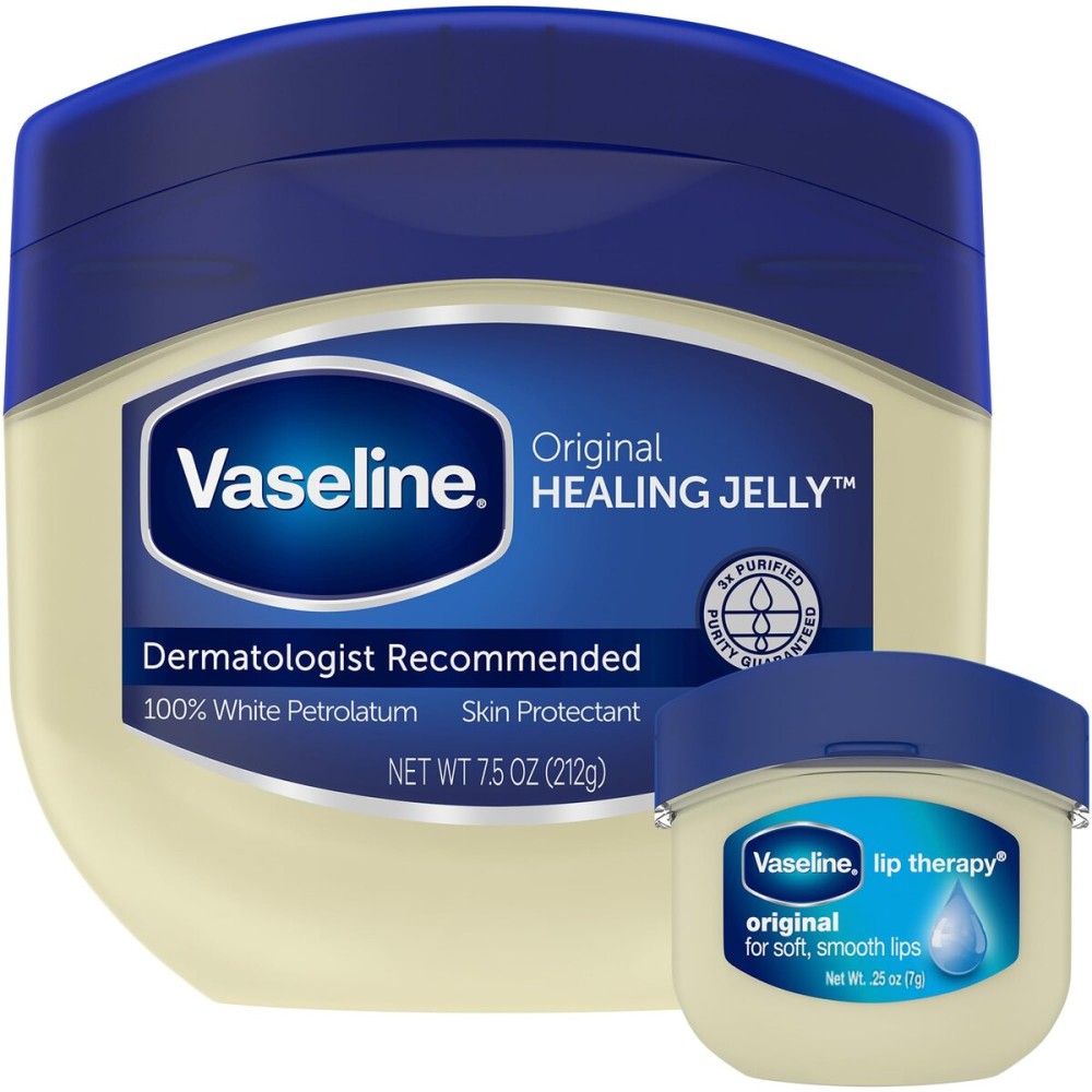 Vaseline Original Healing Jelly, Skin Protectant with 100% White Petrolatum + Original Lip Therapy for Soft, Smooth Lips