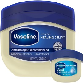 Vaseline Original Healing Jelly, Skin Protectant with 100% White Petrolatum + Original Lip Therapy for Soft, Smooth Lips