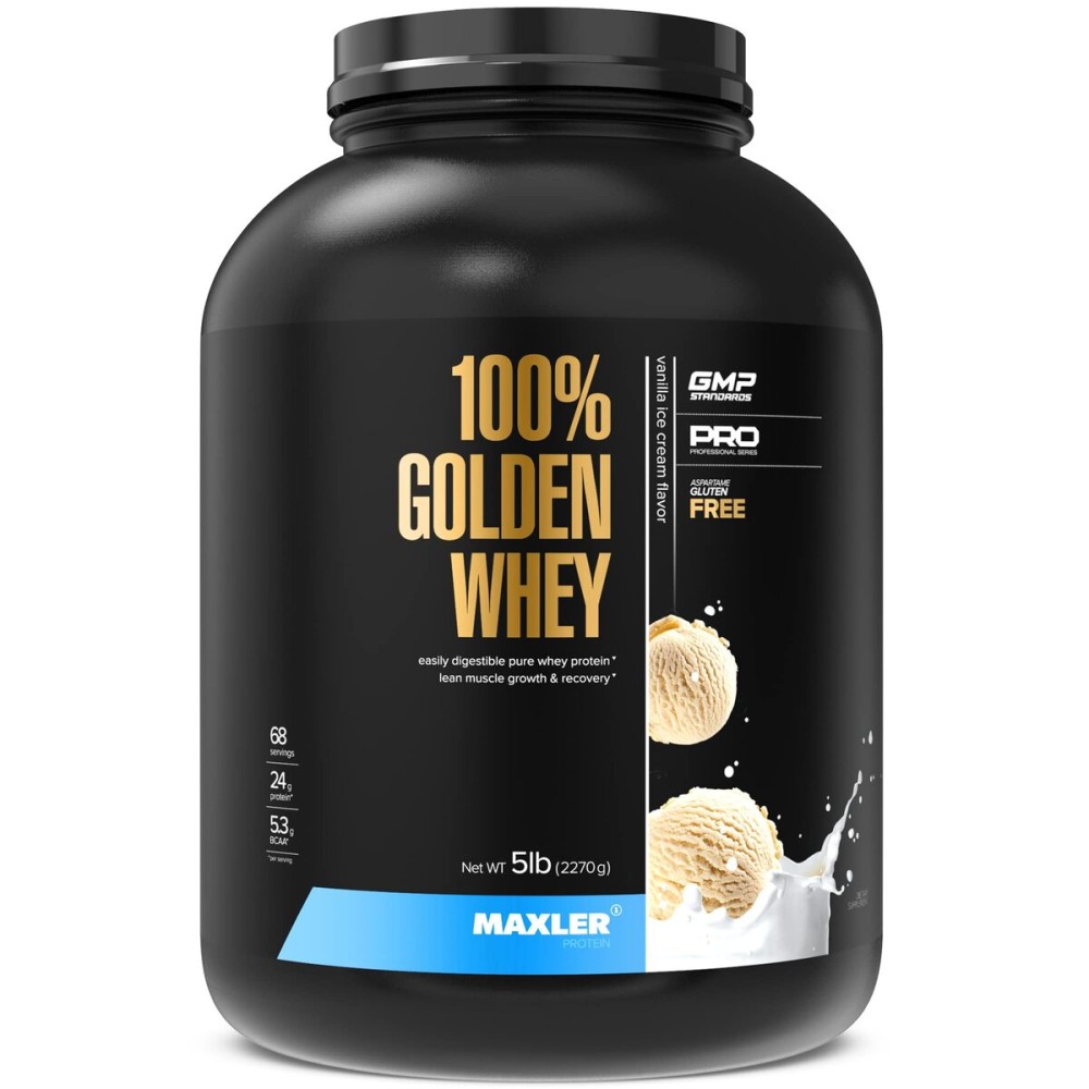 Maxler 100% Golden Whey Protein - 24g of Protein per Serving - Whey Protein Powder for Pre Post Workout - Fast-Absorbing Whey Concentrate, Isolate & Hydrolysate Blend - Vanilla Ice Cream 5 lb