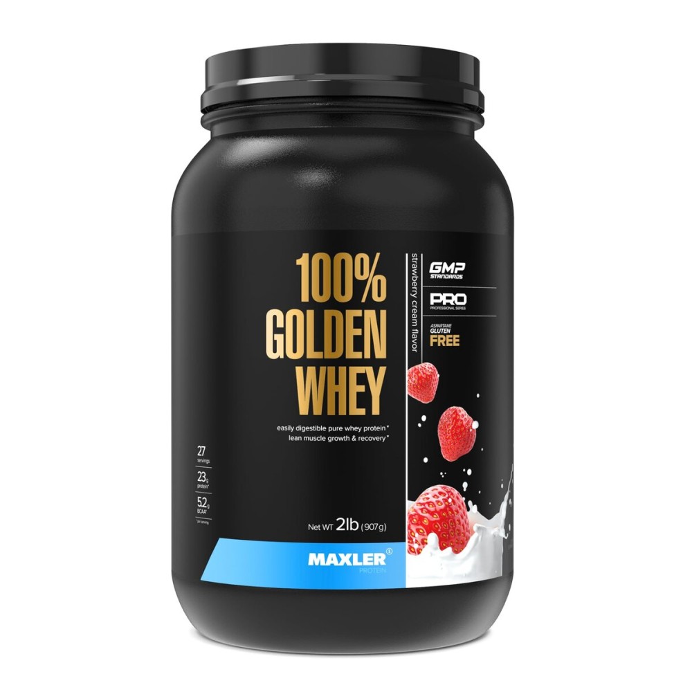 Maxler 100% Golden Whey Protein - 23g of Protein per Serving - Whey Protein Powder for Pre Post Workout - Fast-Absorbing Whey Concentrate, Isolate & Hydrolysate Blend - Strawberry Cream 2 lb