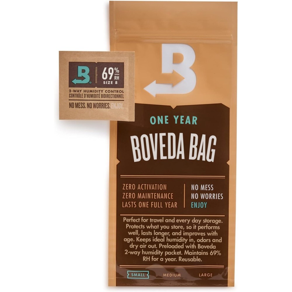 Boveda Portable Travel 2-Way Humidity Resealable Bag - Waterproof & Dustproof - Preloaded with 69% RH Pack - Patented Technology - 1 Count (Small)