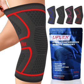 UFlex Athletics Compression Knee Brace for Women & Men Knee Sleeves Support for Sports, Running, Weightlifting, Arthritis, Meniscus Tear, ACL, Hiking, Recovery Support & Fitness Small Red