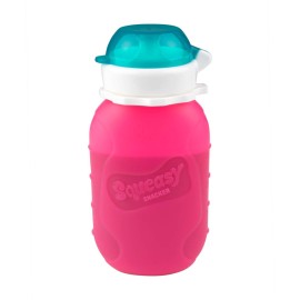 Pink 6 oz Squeasy Snacker Spill Proof Silicone Reusable Food Pouch - for Both Soft Foods and Liquids - Water, Apple Sauce, Yogurt, Smoothies, Baby Food - Dishwasher Safe
