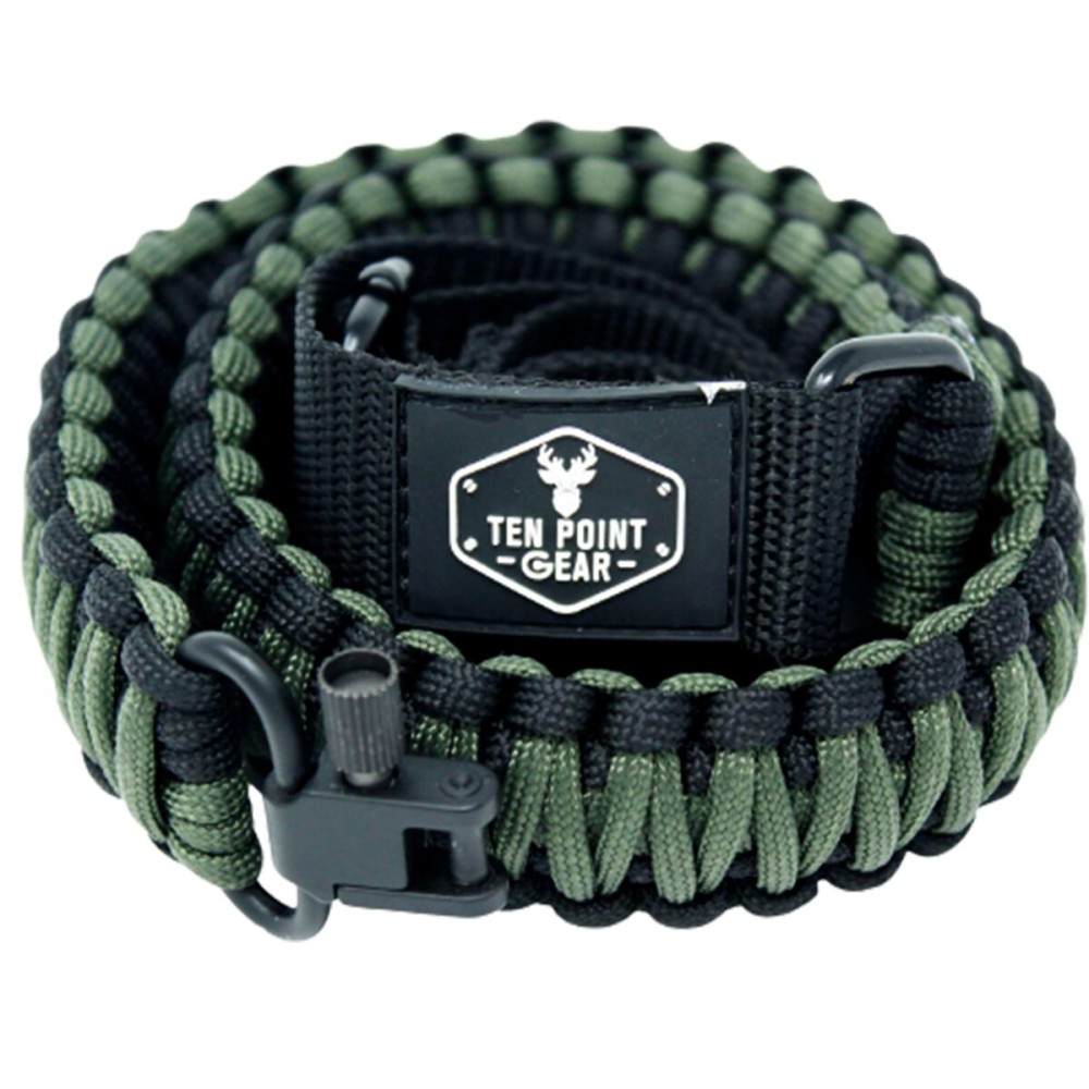 Ten Point Gear - 2 Point Gun Sling 550 Rated Outdoor Paracord with Adjustable Swivels and Clips for Rifle, Shotgun, and Crossbow Perfect for Hunting, Shooting, Gun Safety - Black & Olive Drab Green