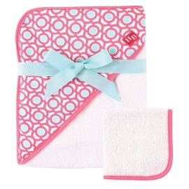 Hudson Baby Unisex Baby Cotton Hooded Towel and Washcloth, Lattice, One Size