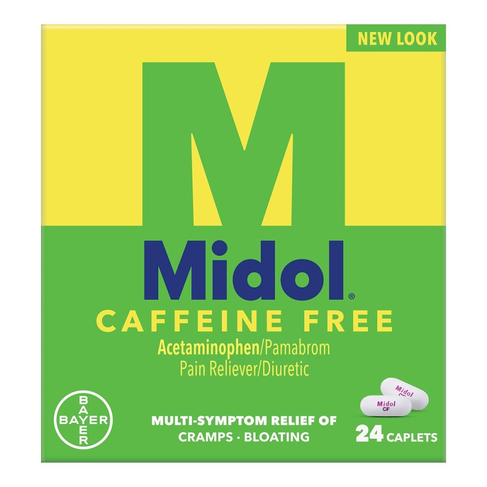 Midol, Caffeine Free, Menstrual Period Symptoms Relief Including Premenstrual Cramps, Pain, Headache, and Bloating, For Teens and Adults, Caplets, 24 Count