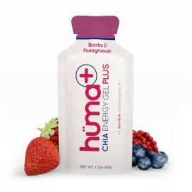Huma Plus (Double Electrolytes) - Chia Energy Gel, Berries & Pomegranate, 12 Gels - Stomach Friendly, Real Food Energy Gels