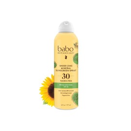 Babo Botanicals Sheer Zinc Continuous Sunscreen Spray SPF30 - Natural Zinc Oxide - Extra Sensitive Skin - Water Resistant - Vegan - Fragrance-Free - Air-Powered Spray - For all ages