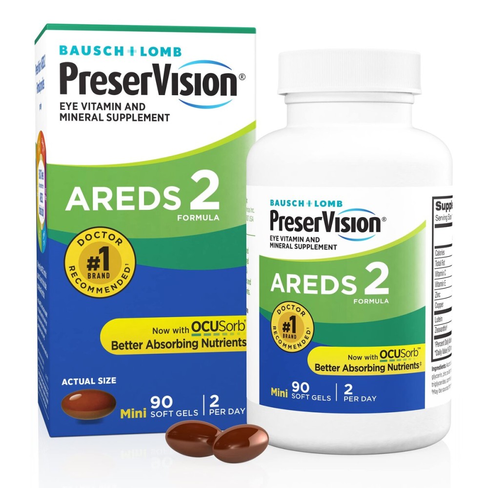 PreserVision AREDS 2 Eye Vitamins, 1 Eye Doctor Recommended Brand, Lutein and Zeaxanthin Supplement with Vitamin C, Vitamin E, Zinc, and Copper, 90 Softgels (Minigels)
